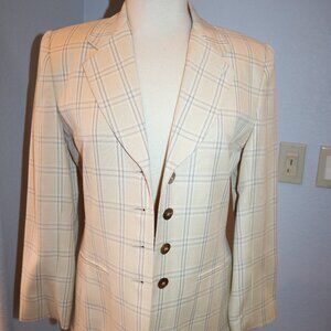 Vintage Kasper For ASL Womens Plaid Blazer Jacket Sz 6 Cream Brown Tartan Check